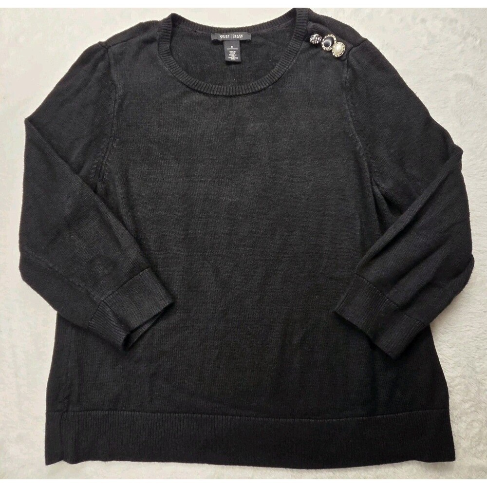 White House Black Market Black Crew Neck Sweater Medium Black